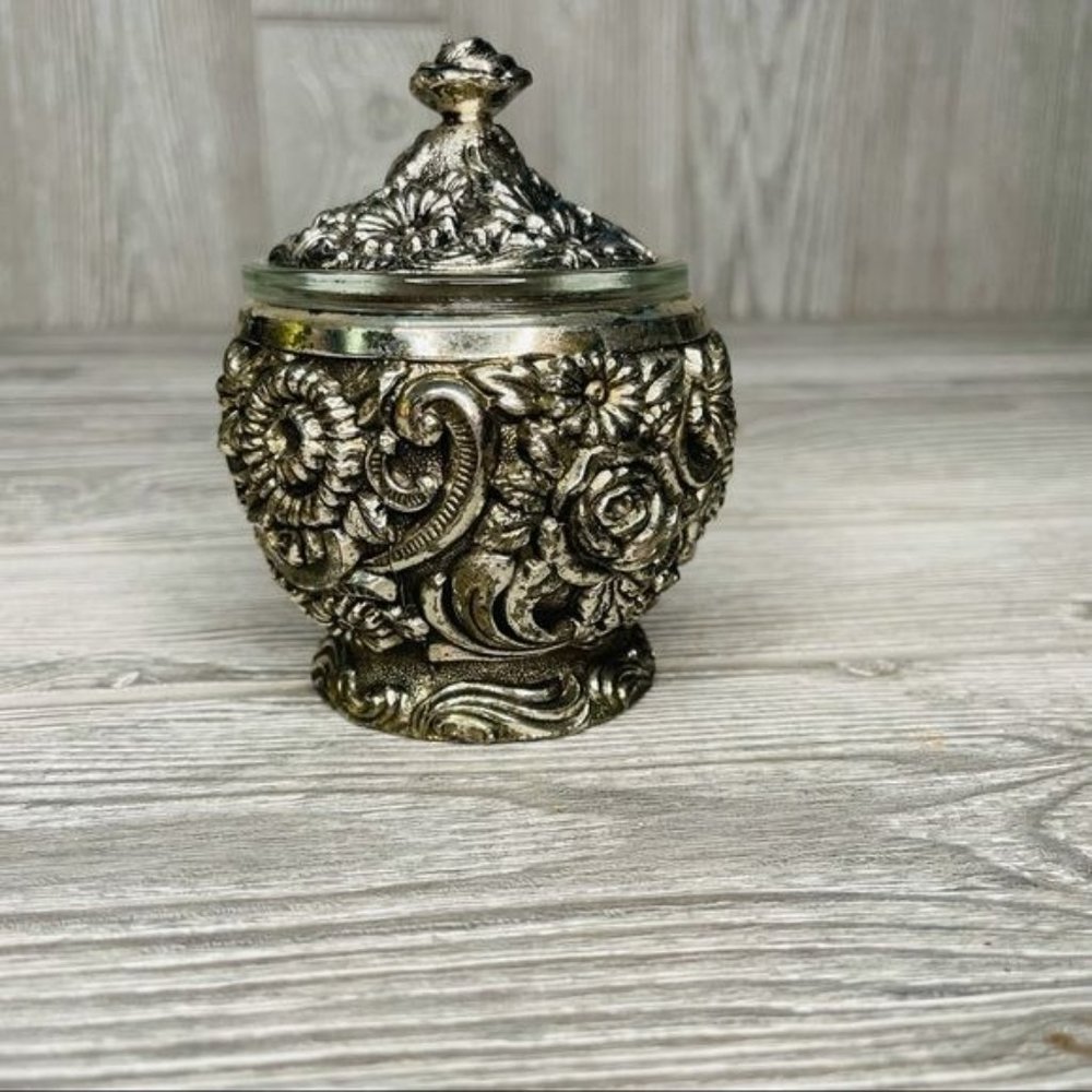 Vintage Harrison Fisher HF-0917 Silver Plated Floral Sugar Condiment Jelly Jar